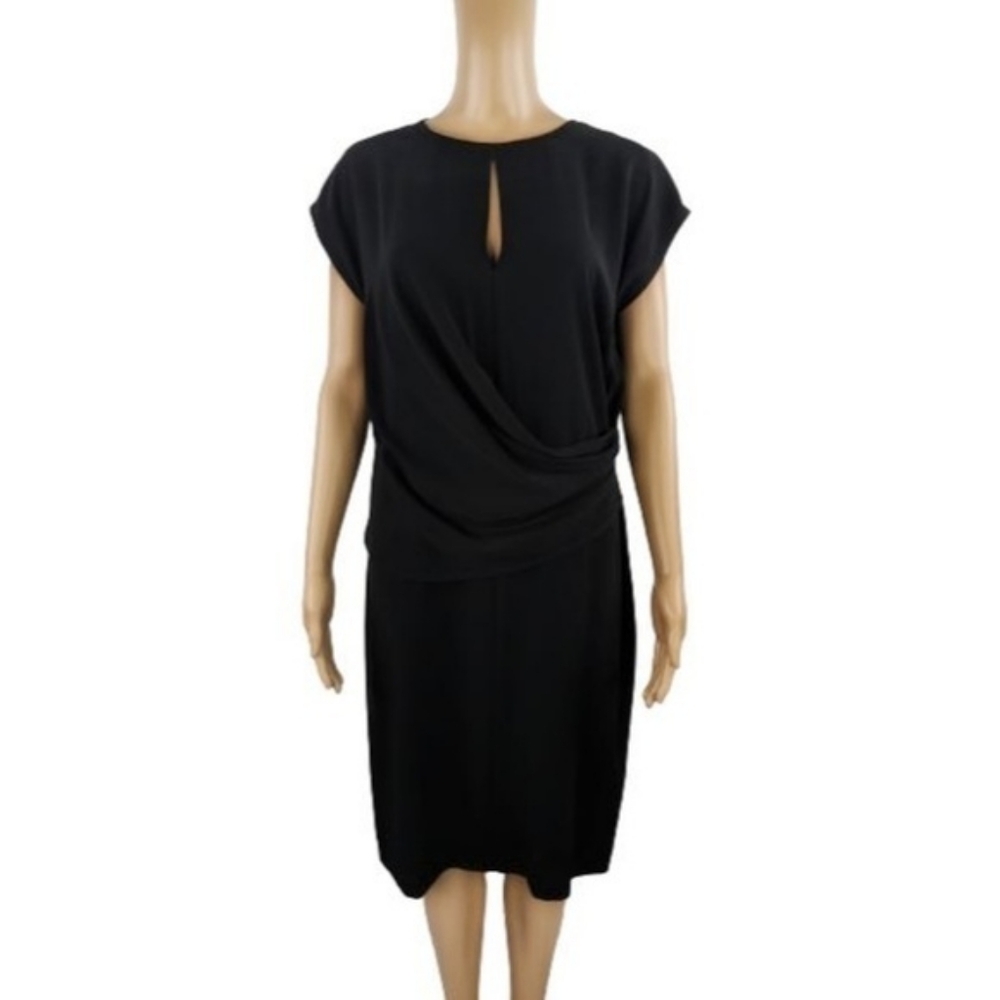 St. John Black Draped Waist Crepe Dress 8
